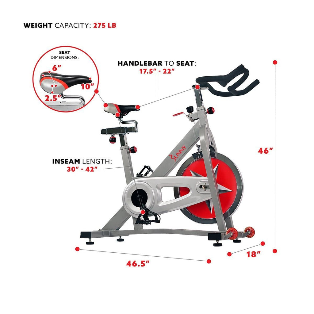 Sunny health & fitness flywheel 2025 chain drive pro indoor bike