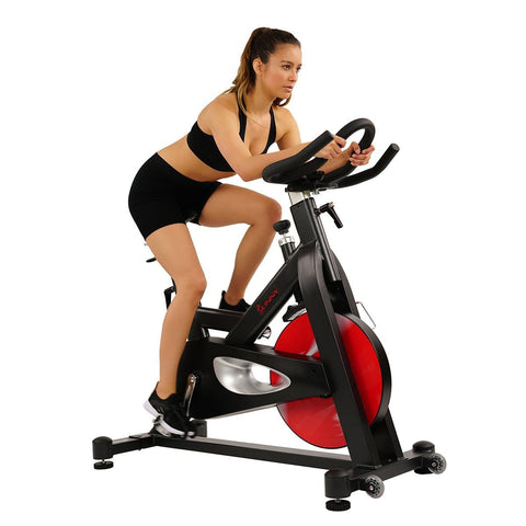 Image of Sunny Health & Fitness Evolution Pro Magnetic Belt Drive Indoor Cycling Bike, High Weight Capacity, Heavy Duty Flywheel - Barbell Flex