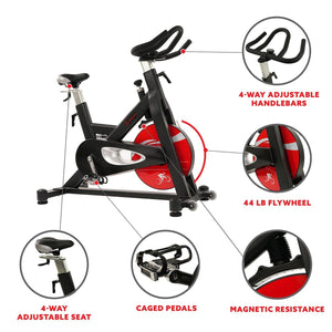 Sunny Health & Fitness Evolution Pro Magnetic Belt Drive Indoor Cycling Bike, High Weight Capacity, Heavy Duty Flywheel - Barbell Flex