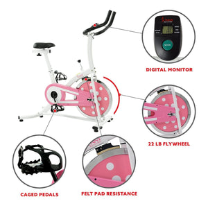 Sunny Health & Fitness Pink Chain Drive Indoor Cycling Trainer Exercise Bike - Barbell Flex