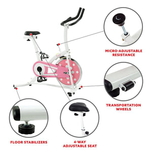 Sunny Health & Fitness Pink Chain Drive Indoor Cycling Trainer Exercise Bike - Barbell Flex