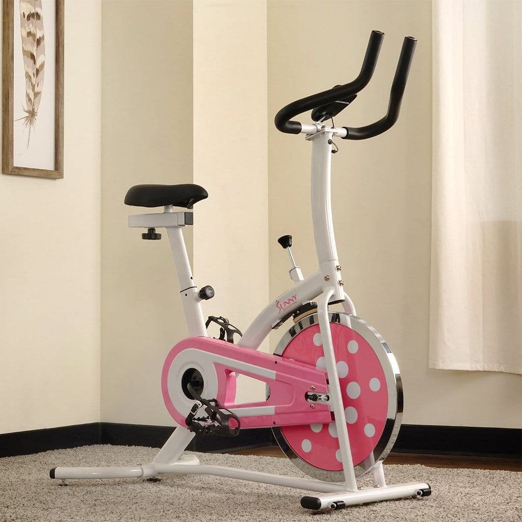 sunny health & fitness pink indoor cycling bike