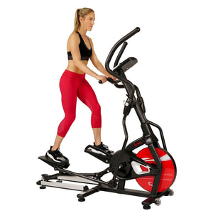 Sunny Health & Fitness Magnetic Elliptical Machine w/ Device Holder, LCD Monitor and Heart Rate Monitoring - Stride Zone - Barbell Flex