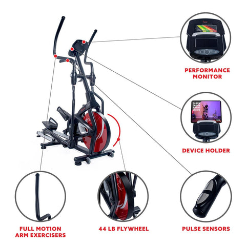 Image of Sunny Health & Fitness Magnetic Elliptical Machine w/ Device Holder, LCD Monitor and Heart Rate Monitoring - Stride Zone - Barbell Flex