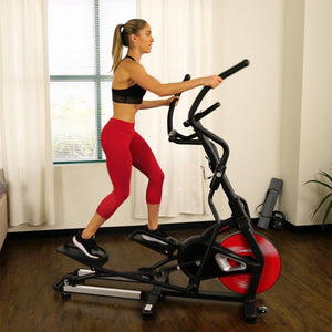 Sunny Health & Fitness Magnetic Elliptical Machine w/ Device Holder, LCD Monitor and Heart Rate Monitoring - Stride Zone - Barbell Flex