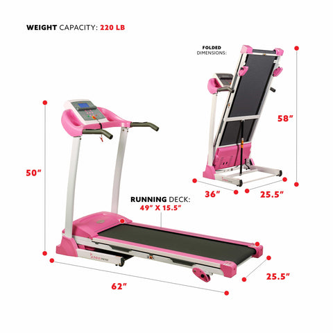 Image of Sunny Health & Fitness Pink Treadmill w/ Manual Incline and LCD Display - Barbell Flex